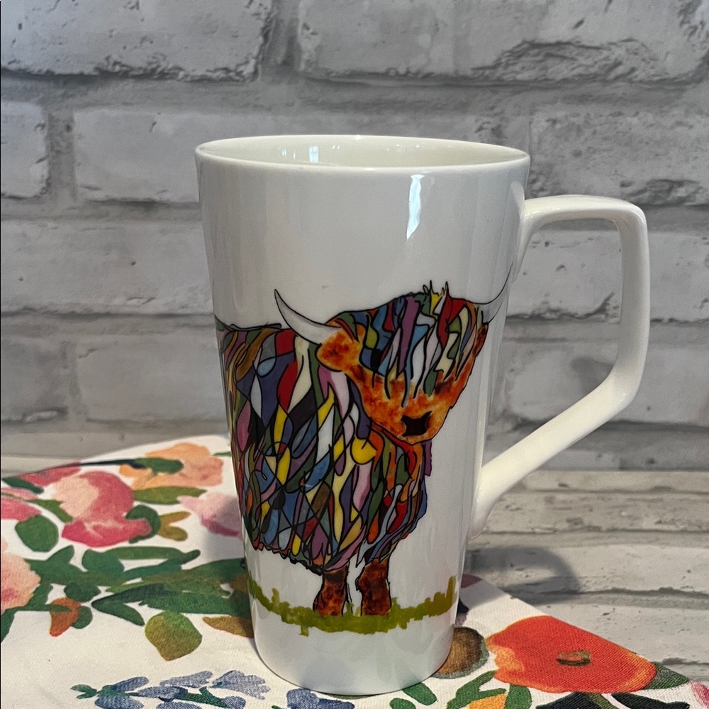 Colorful Highland Cow coffee Mug Yak art by Chloe Gardner 16 oz bone China
